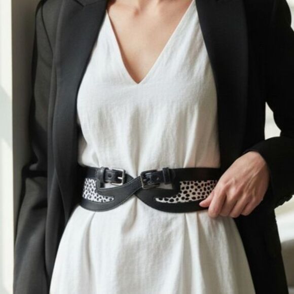 DESIGNER WORTH NY BLACK/WHITE ANIMAL PRINT LEATHER /PONY HAIR 3\